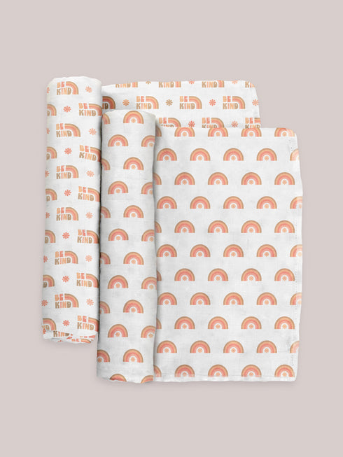 2-pack-square-swaddle-blanket-set-be-kind-rainbows jujube bags at sophiasstyle.com